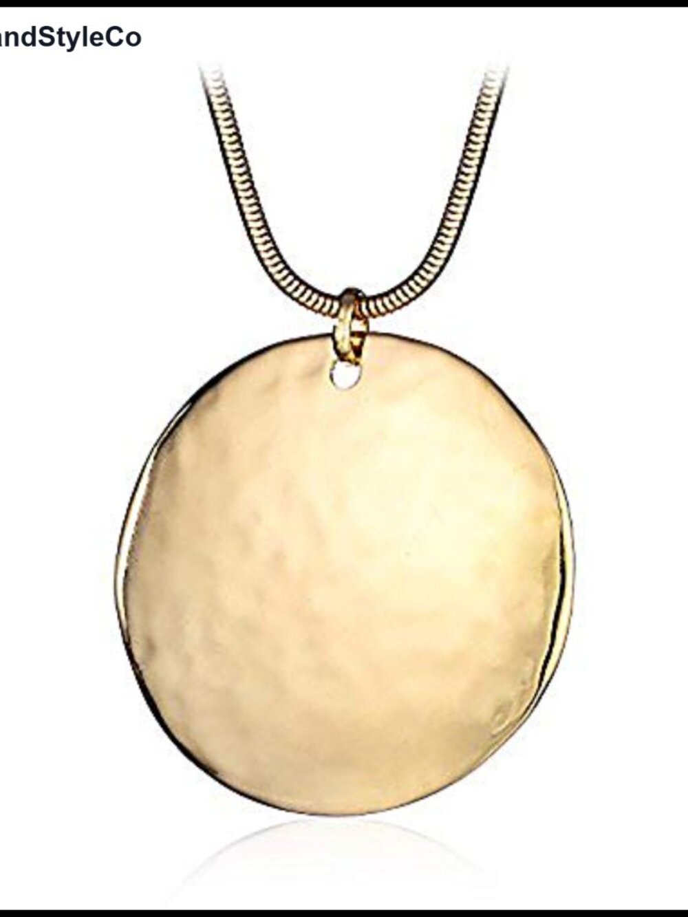 Large Hammered Pendant Necklace Gold Plated Chunky Chain Statement